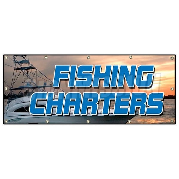 Signmission FISHING CHARTERS BANNER SIGN all half day rental tackle deep sea fish B-120 Fishing Charters - main